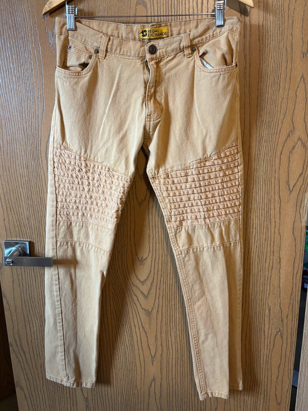EXCHANGE Men's Slim Moto-Style Jeans in Yellow